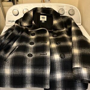 Black and White Plaid Peacoat